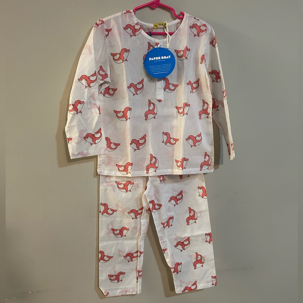 Toddler Girl Size 4 Lightweight Cotton Matching Pink Dolphin Top & Bottom NWT